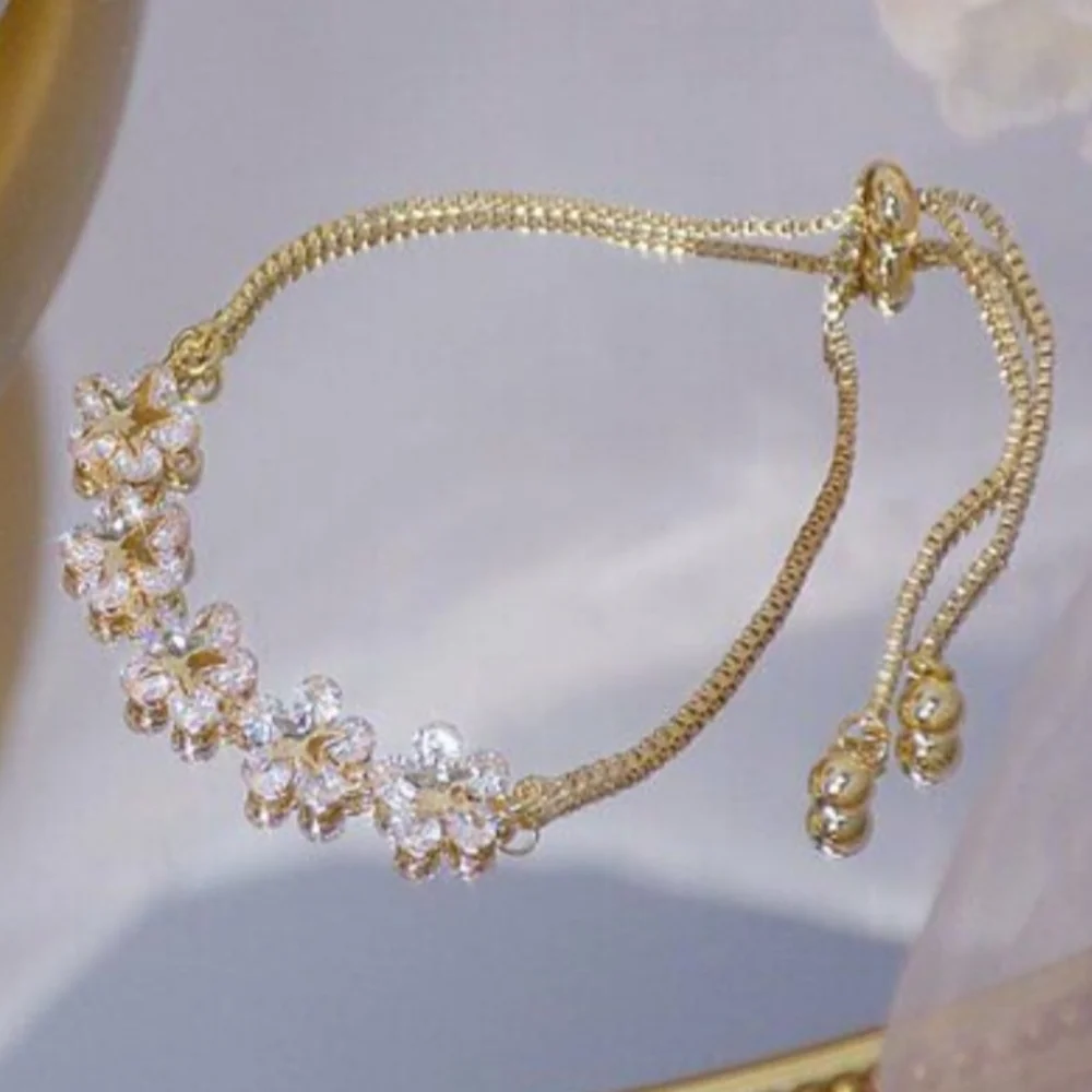 Diamond Flowers 14k Gold Bracelet Adjustable *NWT - Picture 7 of 10